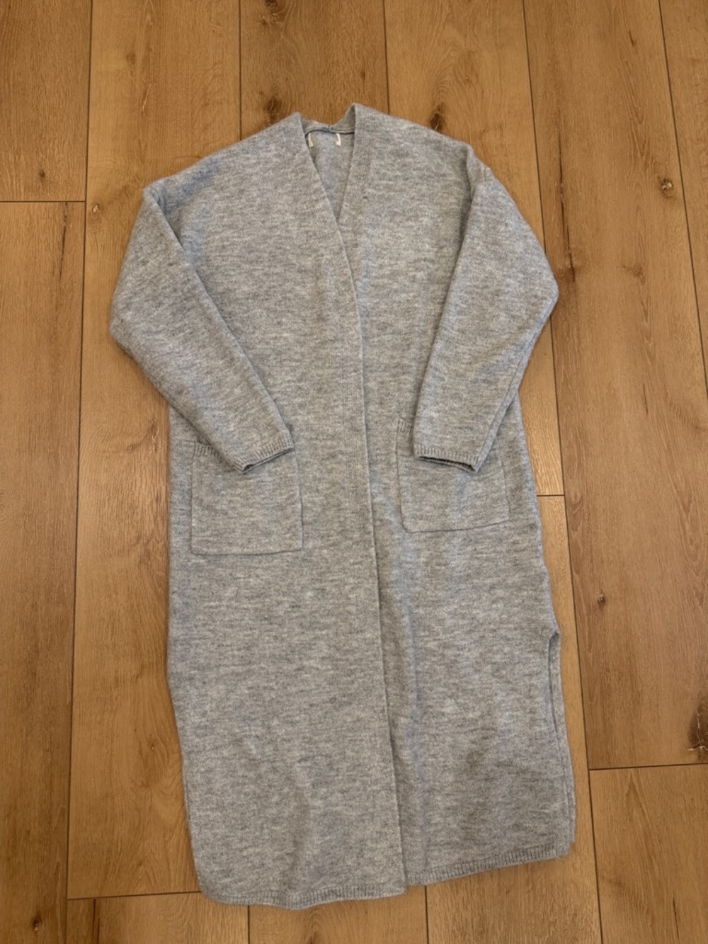 Light Gray Open Front Long Cardigan, Lounge Wear
